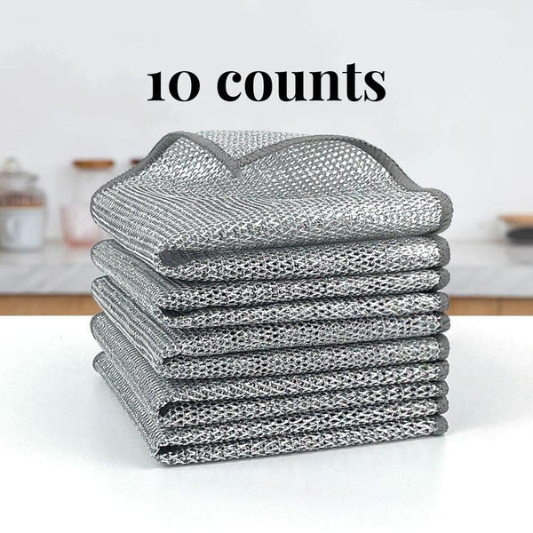 10 Counts Dishwashing Rags，Multipurpose Non-Scratch Wire Dishcloths for Wet and Dry Use, Reusable Wire Cleaning Cloths for Kitchen, Sinks, and Pans Silver Removable, Washable & More