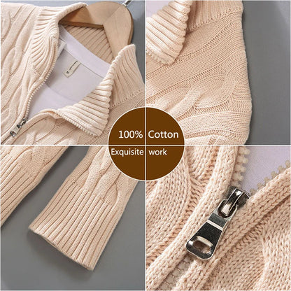 100% Cotton Sweater Men's Clothing Warm Knit Half High Collar Zip Pullover Jumper Top Solid Color Male Clothes 8509